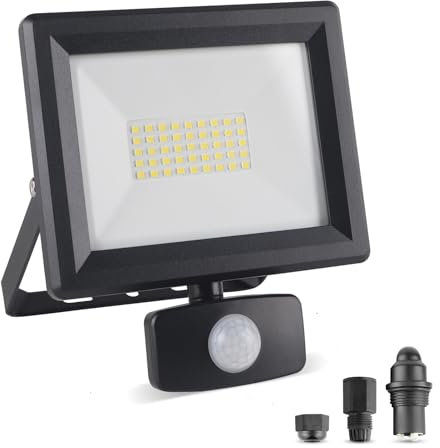 30W Security Lights with Motion Sensor, Super Bright 3000 LM PIR Flood Light, IP65 Waterproof LED Sensor Floodlight Outdoor, 6500K Cool White, without Power Cable, Perfect for Garage Yard Garden