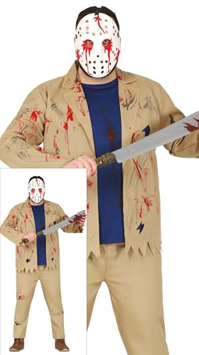 FIESTAS GUIRCA Psycho Killer Halloween Kostüm Herren – Horror Kostüm mit Hockey Maske – Kostüm Herren Halloween XL 54-56