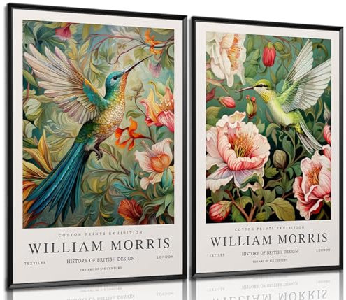 Dytila William Morris Canvas Wall Art Set of 2 - Vintage Flower Botanical Pictures Wall Decor Bird Aesthetic Posters, Prints for Bedroom Living Room, Hallway, Home Office Decor 12x16 in Unframed