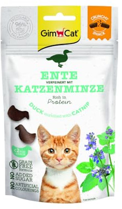 GimCat Snacks crujientes de Pato con Hierba gatera - Golosinas para Gatos crujientes y ricas en proteínas - 1 Bolsa (1 x 50 g)