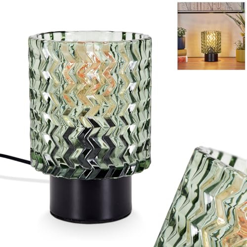 Tischleuchte Falgorosa, Tischlampe aus Metall/Glas in Schwarz/Grün, Leuchte im modernen Vintage/Retro-Design mit Schirm aus Glas (Ø 11 cm) u. An/-Auschalter am Kabel, 1 x E27, ohne Leuchtmittel
