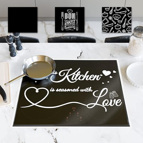 Induction Hob Protector Mat | Large 61x53cm | Multifunctional Heat Resistant Silicone Mat Kitchen Worktop Protector Hob Cover | BPA Free | Scratch Protector for Induction Hob - Kinway (Quote Design)