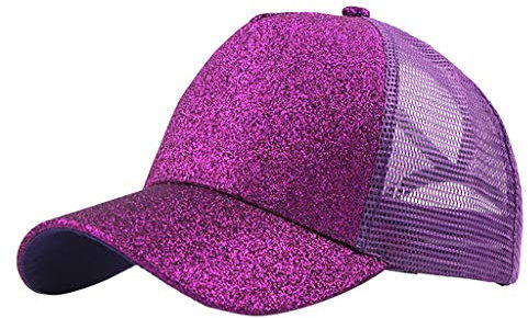 Casquette de baseball unie à paillettes pour queue de cheval de camionneur 2024 avec visière unisexe, violet, Taille unique