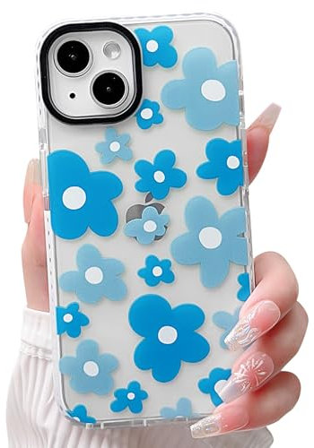 NITITOP Compatible with iPhone 13 Mini Case Cute Clear for Women Girls Blue Flower Floral Pattern Ultra Slim with Bumper Protector Soft TPU Anti-Yellow Protective Phone Cover - Blue