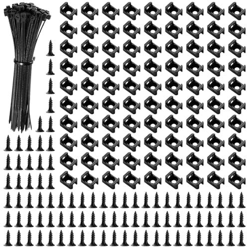 VooGenzek 90 Sets 14.6 * 9.9 mm Saddle Type Cable Tie Mount Bases, Saddle Type Mount Wire Holder, with M3.5 Screws and Cable Ties, for Wire and Cable Tidy, Black