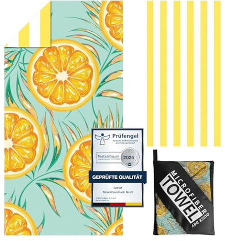 Giyim Strandtuch XXL - 180 x 100 cm Mikrofaser Handtuch mit Tasche, Saugfähig und Schnell Trocknende Strandhandtuch, Weiches & Leichtes Beach Towel für Strand, Schwimmen (Obst)