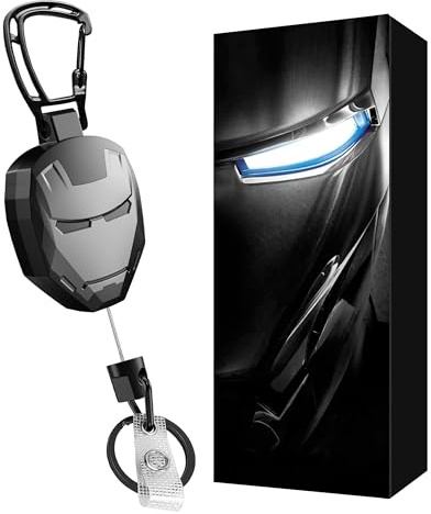 CXIBIKL Retractable Keychain, Badge Reel Keyring Keychain for Men Gifts, Heavy Duty Carabiner Badge Holder, Tactical ID Badge Reel with 29.5” Steel Retractable Cord, 8.0 oz 1-pack, Black, Large