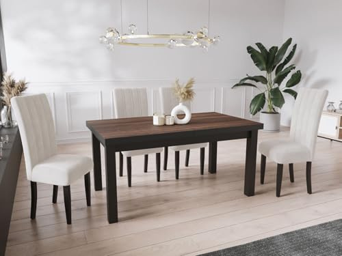 WFL GROUP Moderner Rechteckiger Ausziehbarer Esstisch - Platzsparend - Schwarze Holzbeine - 160 bis 210 cm - Hergestellt in EU - 160 x 90 cm - Arvadonna Chestnut