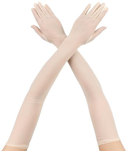 WLVinson 1 Paar Lange Handschuhe Damen,55cm Tüll Handschuhe Schmal,Hautfarbe,Langarmstulpen,Satin Classic Abendhandschuhe für Hochzeit,Elegant,Party,Bühnenshow,Halloween,Fasching,Mottoparty,Oper,Tanz