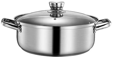 GALPADA 1pezzi Pentola Hot Pot in Acciaio con Coperchio in Temperato Doppio Scomparto per Cucine Induzione Resistente alla Ruggine per Riunioni Familiari e Ristoranti