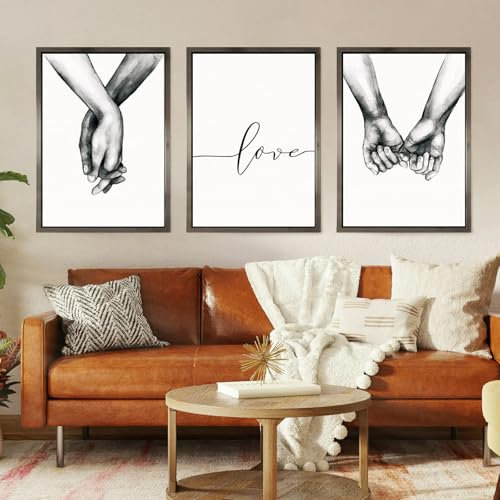 OJTOJT Poster-Set, Bilder Schlafzimmer Modern 3er-Set, Wanddruck Handhaltung in Schwarz und Weiß, Linie Liebe, Passende Wanddekoration für Zuhause und Büro, Ohne Rahmen (40x60cm)