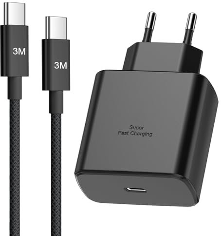 45W Chargeur USB C Rapide pour Samsung Galaxy S25/S25 Ultra/S24/S24 Ultra/S23/S23 Ultra/S22/S21/A55/A54/A15/A14, Prise USB C avec Nylon 3M Cable USB c Charge Rapide, Chargeur Samsung Charge Rapide