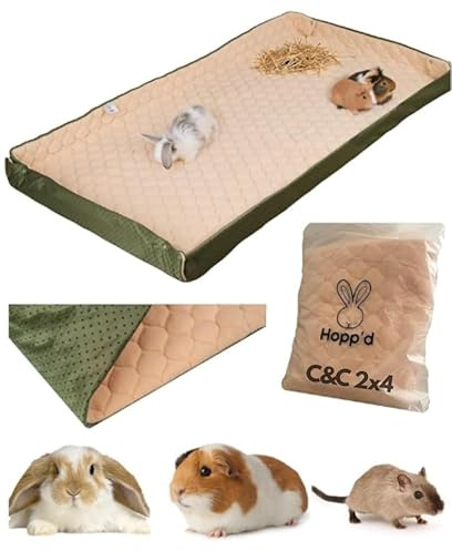 Hopp'd HutchLiner™ – waschbare Fleece-Einlage für Meerschweinchen/Kaninchen, geruchsabweisend, wasserdicht, rutschfest, vegan, Uriniermatte, Kühlmatte, Heutasche (C&C 5,1 x 10,2 cm, 142,2 x 68,6 cm