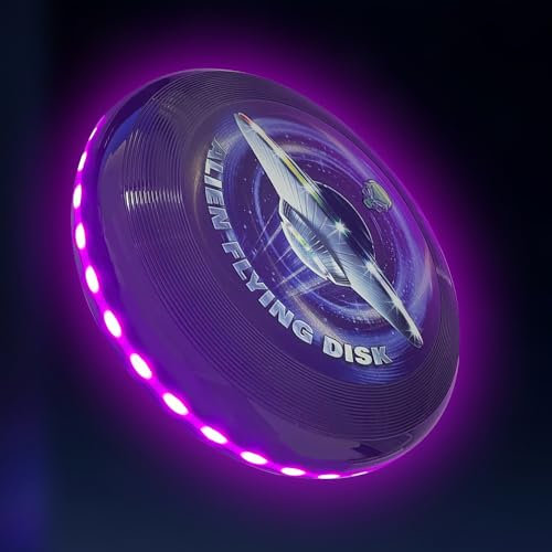 SKIKHN LED Frisbee, Ultimate Frisbee LED, Leuchtende Frisbee, 12 Lichteffekte Leuchtende Flugscheibe mit 38 LED Lichter, Wasserdicht und Aufladbare für Park, Garten, Camping