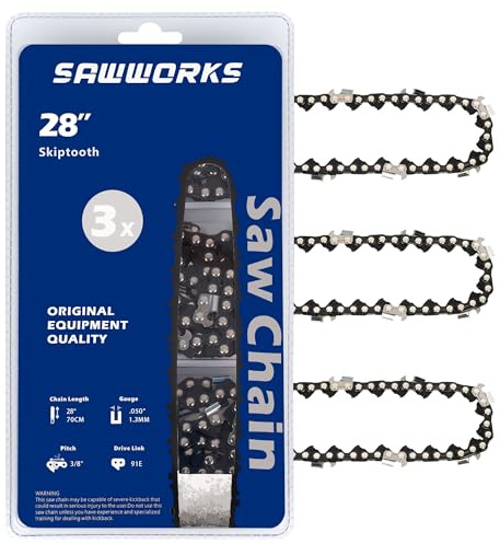 3-Pack Skiptooth 28 Inch Chainsaw Chain 3/8 Pitch .050 Gauge 91 Drive Links for 36760050091, 33RSF-91 Stihl MS660, MS440, MS391 and More