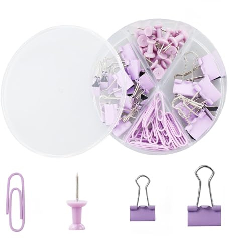 72 Stück Binder-Clips, Pinnnadeln, Büroklammern-Set, Bürobedarf-Set mit Box, Metall, Schreibtischzubehör, Binderclip, Büroklammern, Werkzeug-Set für Papier, Dokumente, Organisation, Schule