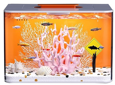 Rosa Korallenaquarium for den Schreibtisch – Mini-Aquarium mit selbstreinigender Öko-Landschaft, Betta- und Goldfischbecken als Dekoration for Zuhause und das Büro(Large)