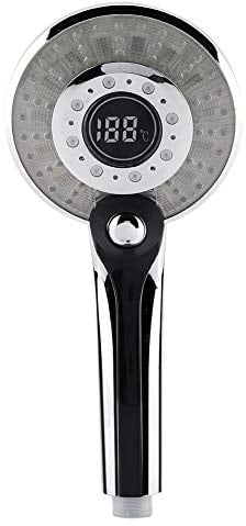 OEBUAFI LED Shower Head,ABS Electroplated 3 Spray Modes Water Temperature Display G12 Connector Silver Color Bathroom Showerhead with Color Changing Light