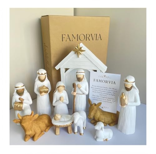 Genérico Belén Navidad con Figuras Modernas de Resina, Nacimiento Sagrada Familia, Decoración (Juego de 11 Piezas)