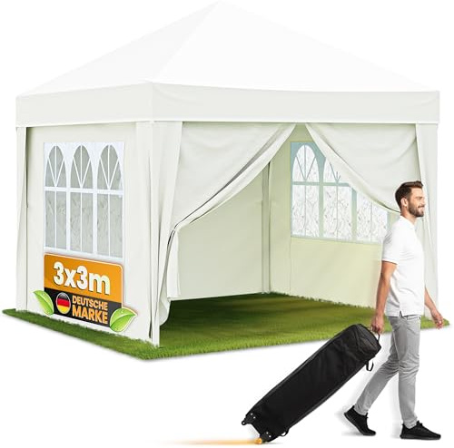 NATURIZ® Pavillon 3x3 Wasserdicht Stabil Hochwertig mit UV 50+ Schutz - Faltpavillon mit Seitenwänden - Pop Up Zelt für Garten, Camping, Märkte - Gartenpavillon (Beige, 3x3m)