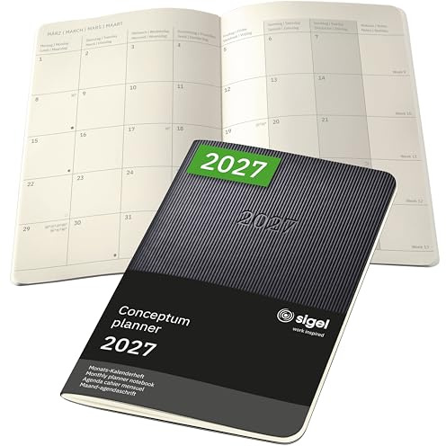 SIGEL Conceptum Monatsplaner 2027 A6 Softcover schwarz | C2785, Monats-Kalenderheft, 2 Seiten = 1 Monat, 64 Seiten, Quickpocket, aus nachhaltigem Papier