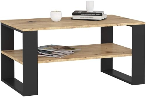 MILORD Couchtisch Holz Alex mit einem Regal, 92x45x53cm, Für Wohnzimmer, Schlafzimmer Schrank, Minimalistisch Modernes Design, Schichtstoffplatte 16mm (Artisan-Schwarz)