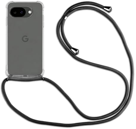 betterfon Handykette für Google Pixel 10a - Huelle mit Kordel zum Umhaengen, Transparentes Silikon Case mit Band, Schutzhülle verstellbar, Schwarz