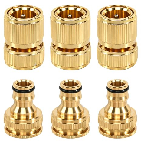 YGKYMVW Messing Schlauchanschluss, 6 Stück Messing Schlauch Fitting Set 2-in-1 Wasserhahn Adapter für 1/2 und 3/4 Schläuche, Innengewinde Wasserhahnanschluss Adapter für Reparatur und Verbindung