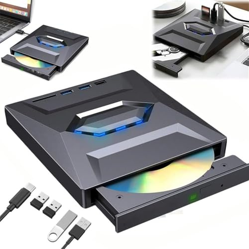 7-in-1 External USB DVD Drive & Blu-ray Player,USB C 3.0 Type-C Portable BD/DVD/CD Burner Writer Reader with 3 USB Ports Hub & SD/TF Card Reader,6X Blu-ray Optical Drive for Laptop/Desktop