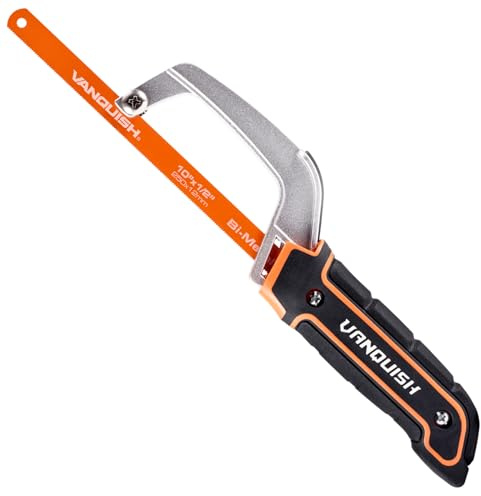 VANQUISH Hacksaw, Compact Hand Operating Hack Saw with 10 Inch Aluminum Frame, Bi-Metal HSS Blades, Suitable for Wood and Metal Mini Hacksaw 4851