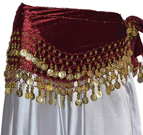 Tanzbekleidung & Accessories Bauchtanz MÜNZGÜRTEL HÜFTTUCH Belly Dance BAUCHTANZGÜRTEL HIP Scarf Karneval (XXL: 215 cm, Weinrot)