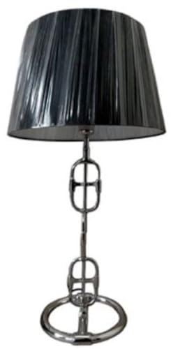 Casa Padrino Designer Tischleuchte Silber/Schwarz Ø 25 x H. 58 cm - Luxus Lampe mit rundem Lampenschirm