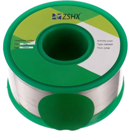 ZSHX Filo di saldatura senza piombo di alta qualità Sn99% Ag0.3% Cu0.7% Filo per saldatura a nucleo di colofonia per saldatura elettrica (0.6mm 50g)
