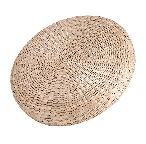 Lazmin Pouf Tatami Sitzkissen, 40cm Rundes Pouf Tatami Kissen Bodenkissen Stroh Meditation Weiche Yogamatte