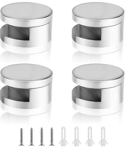 Glashalter 4mm Ecke - HERKINDNESS 4 Pack Spiegelclip Acrylglas Wandhalterung Glasregal, Klemmbefestigung Mehrzweckrunde Regalhalterung, Inklusive Expansionsrohr und Schrauben