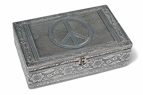 HAB & GUT -BOX016- Schmuckbox aus Aluminium, Peace-Zeichen 20 x 12 x 6 cm