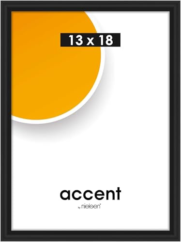 accent by nielsen Kunststoff Bilderrahmen Colorado Uni, 13 x 18 cm, Schwarz | Kunststoff Fotorahmen im Hoch- & Querformat zum Auftstellen und Aufhängen Schwarz glänzend Echtglas