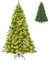COSTWAY Albero di Natale 135/195 cm, Albero di Natale con 300/450 Luci Incorporate Bianco Caldo, 516/1100 Rami, 32/56 Pigne e 32/56 Bacche Rosse e Base in Metallo, Verde (195cm)
