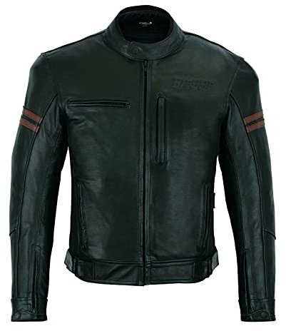 BI ESSE - Giacca Giubbotto Moto in Pelle, Uomo, Vintage caffè race, completo di Protezioni (IT, Testo, 3XL, Regular, Regular, NERO)