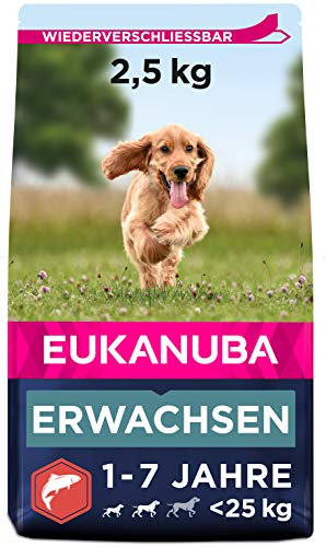 Eukanuba Hundefutter mit Lachs & Gerste für kleine und mittelgroße Rassen - Trockenfutter für ausgewachsene Hunde, 2,5 kg