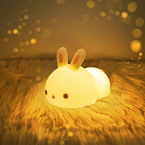 YOTOZU Veilleuse Mignonne En Forme De Lapin Rechargeable Par Usb, Blanc Chaud Et 7 Modes De Respiration Pour Filles, Enfants, Tout-petits, Bébés Et Enfants Cadeau De Noël(Pas de télécommande)