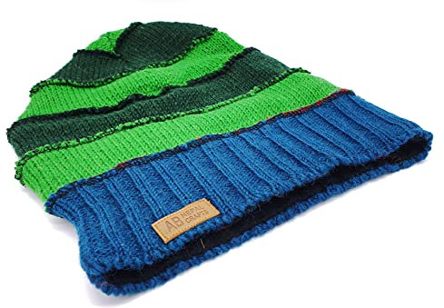 Trend Strickmütze Long Beanie Nepal handgefertigt Schurwolle One Size grün blau