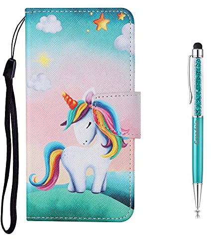 Grandoin für iPhone 6S / iPhone 6 Hülle (4,7 Zoll), Handyhülle mit Kartenfach Geld Slot Ständer PU Ledertasche TPU Bumper Flip Muster Case Kreativ Gemalt Brieftasche Etui (Regenbogen-Einhorn)