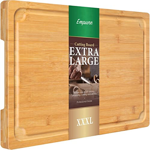 3XLarge Cutting Board, 61 cm Bamboo Cutting Boards for Kitchen with Juice Groove and Handles Kitchen Chopping Board for Meat Cheese board Heavy Duty Serving Tray, 3XL, Empune