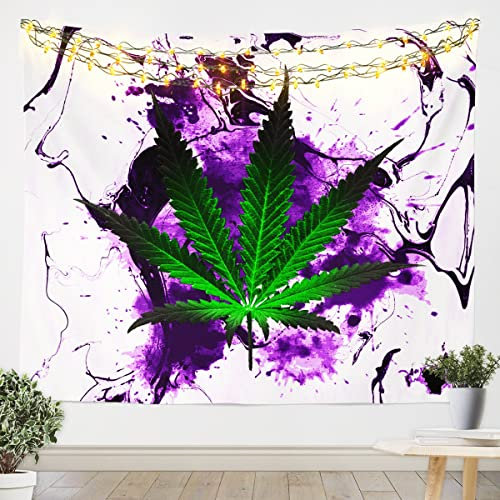 Marihuana Weed Wandbehang Damen Herren Cannabis Blatt Tiefe Tasche Tapisserie für Jungen Mädchen Grün Weed Lila Tie Dye Wandteppich 148x200cm Tapestry Marmor Zimmerdeko