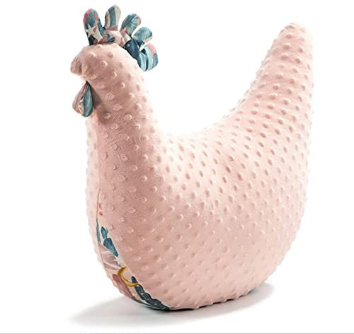 Kissen Henne Huhn Zierkissen Kinderzimmer Zimmer Deko Plüschkissen, Baby Kinder Dekokissen mit Füllung für Schlafzimmer Babyzimmer Kinderbett Mädchen Jungen ca. 47 x 48 cm-Minky Rosa Puder Rosa