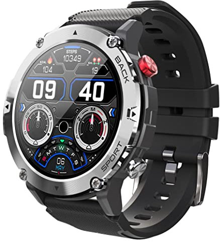 Militär Smartwatch Herren Fitnessuhr Outdoor Sportuhr Tactical Watch mit Blutdruckmessung Telefonfunktion Uhr 20 Sportmodi Gesundheitsuhr Pulsuhr Wasserdicht Armbanduhr Fitness Tracker für IOS Android
