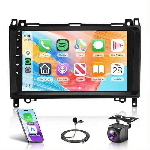 2G 64G Android Car Stereo for Mercedes Benz W169 W245 B160 B170 B180 B200 W639 Vito Viano W906 Sprinter with Carplay, 9 Inch Touch Screen Car Radio with GPS Bluetooth FM RDS Hifi Backup Camera