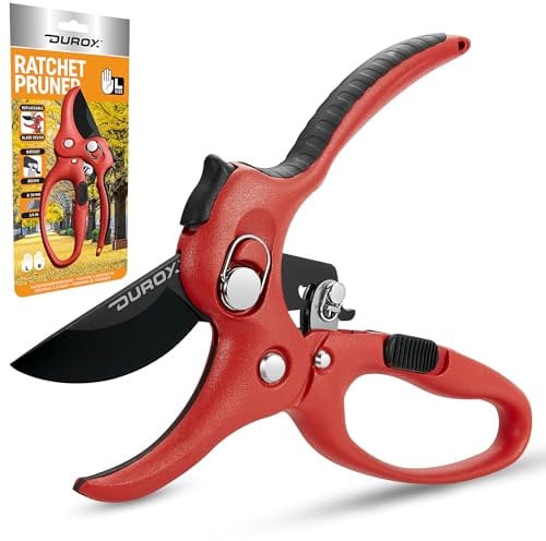 DUROX - Forbici potatura a cricchetto modello DGR-01, forbici da potatura con incudine e lama sostituibile, forbici da giardinaggio ideali per tagliare erba, rami spessi e piante con 3X più potenza.