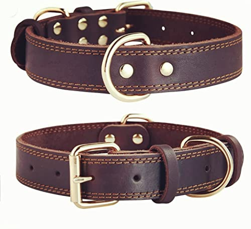 SLZZ Prämie Echtes Leder Hundehalsband/weich Dauerhaft Schwere Echtes Leder Hundehalsband für Rüde Weiblich Kleine X-Kleine Mittlere Große X-Große Hunde